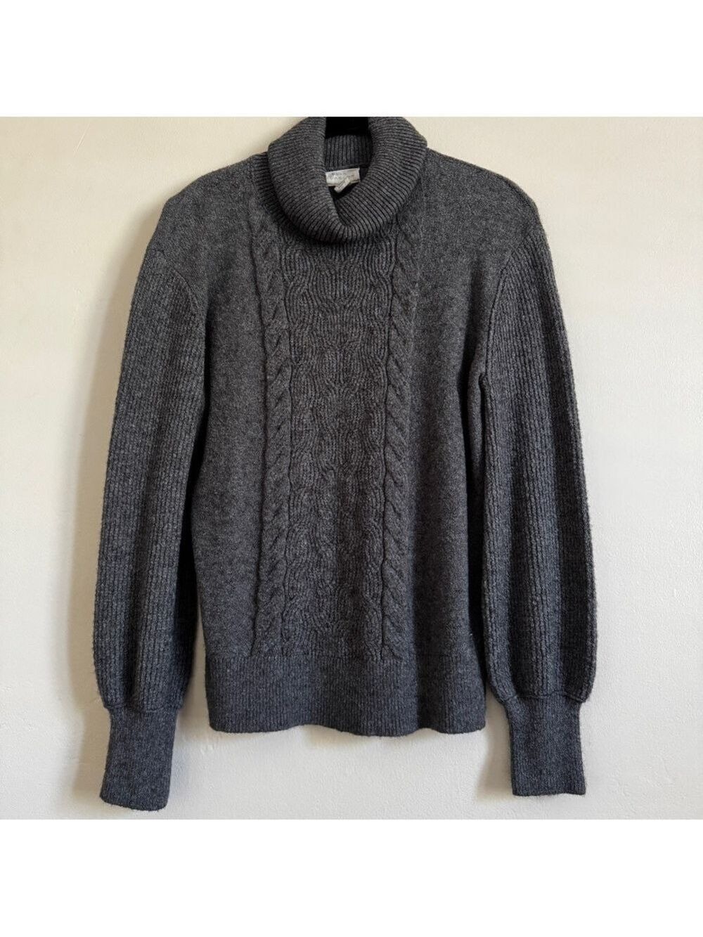 Caslon Heathered Gray Cable Knit Turtleneck Sweater, S - Picture 2 of 9
